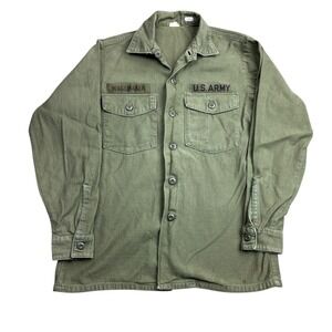 Vintage 70s OG-107 Sateen Shirt Men's Medium 15.5x33 Green Army Vietnam Military